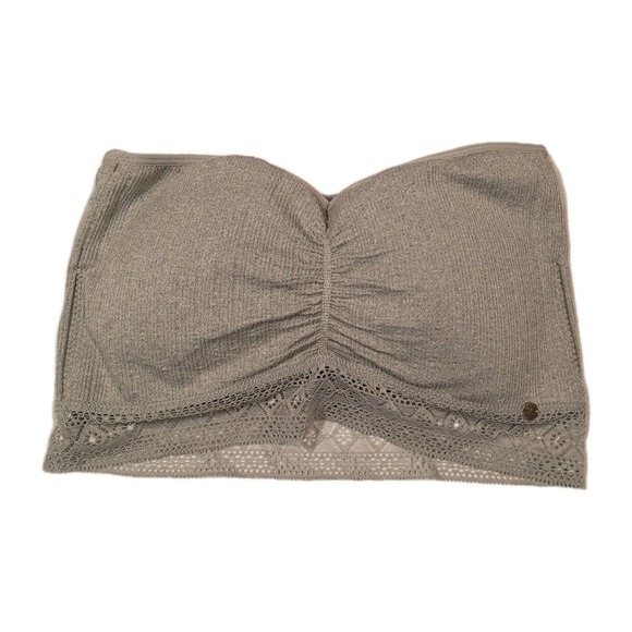 Lucky Brand Other - Lucky Brand Womens Seamless Bandeau Bra Gray Large Removable Pads Lace Strapless